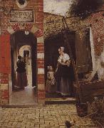 garden till ett hus i delft Pieter de Hooch